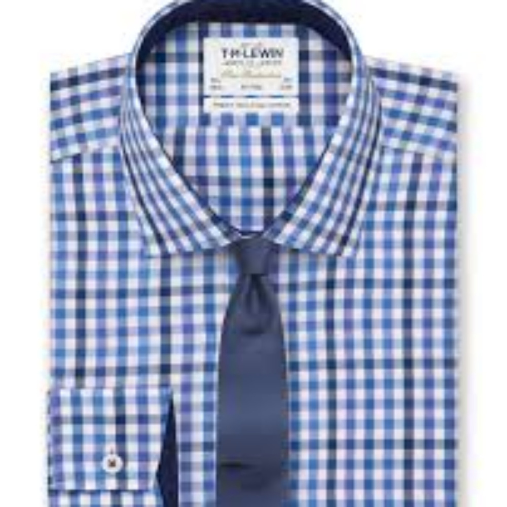 Premium Fitted Navy Blue Block Check Shirt